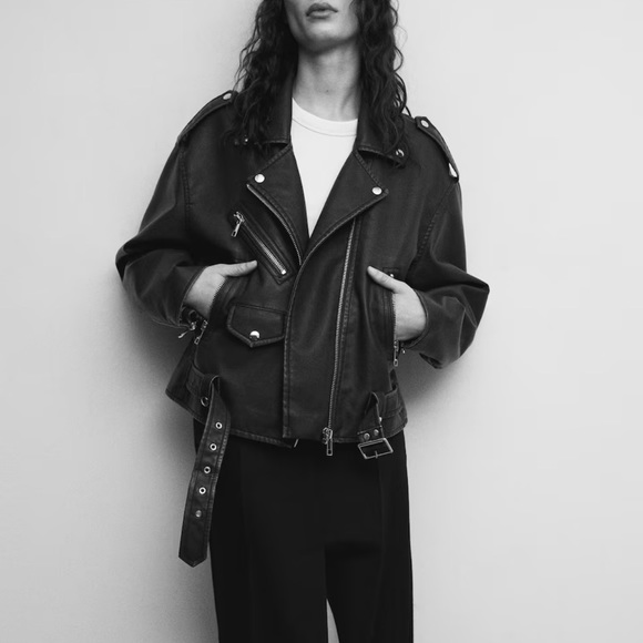 Distressed-effect biker jacket size M - Picture 4 of 9